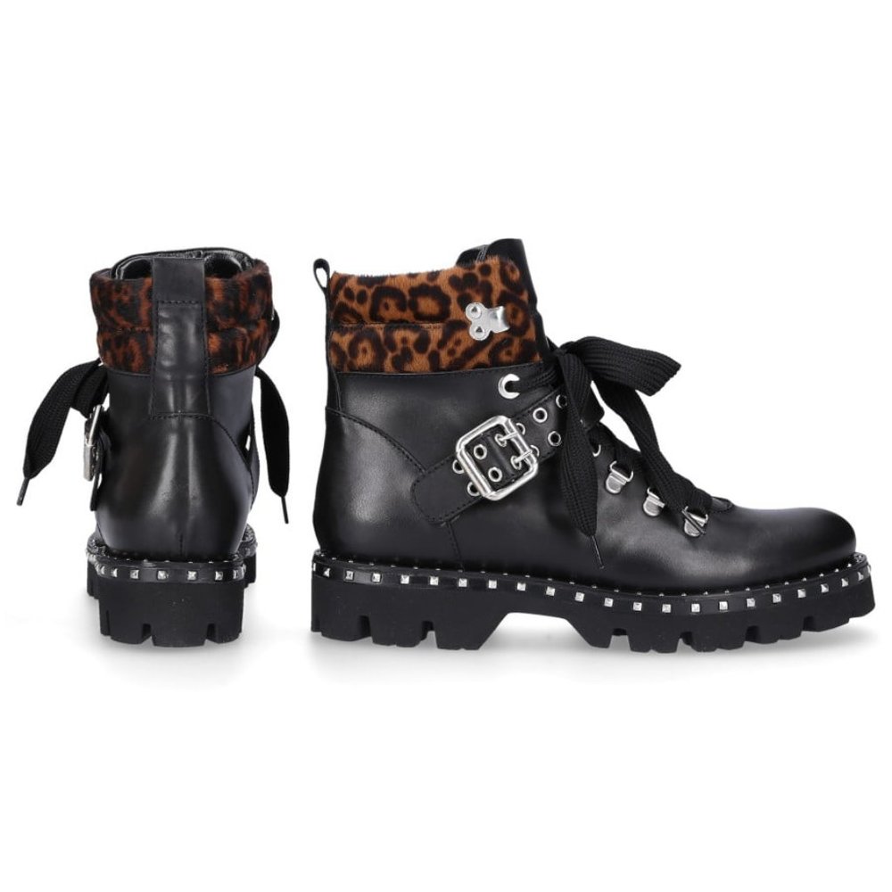 Guglielmo Rotta Black with Leopard Ankle Boots 1818G Made In Italy size 6.5 (37)